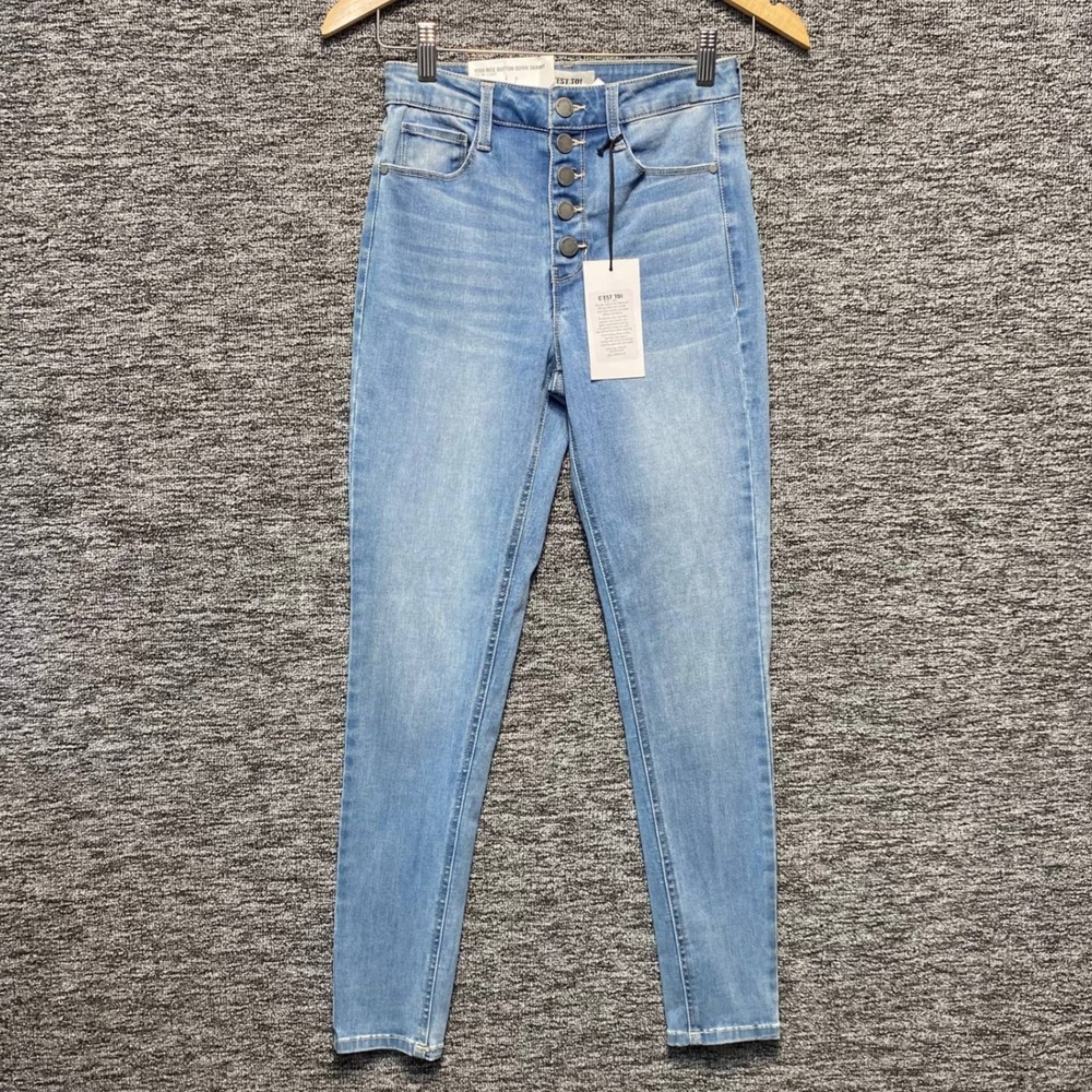 NWT Cest Toi Black Label High Rise Skinny Jeans Women 1 24 Light Blue Denim